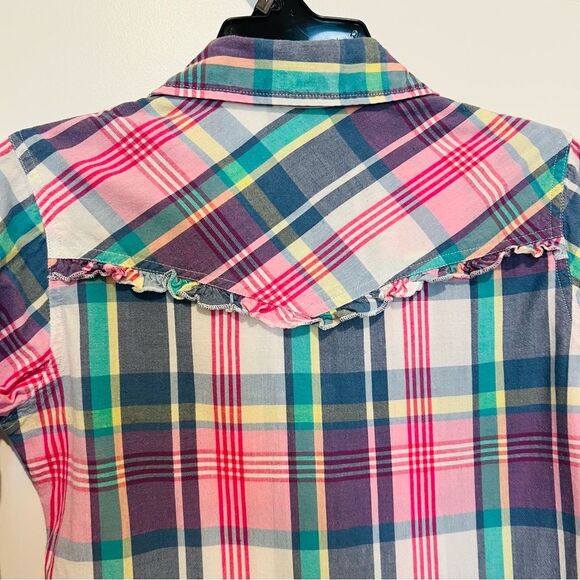 09 Apparel Girl's Western Pearl Snap Button Up Shirt Long Sleeve Ruffle Sz Large - Picture 5 of 8